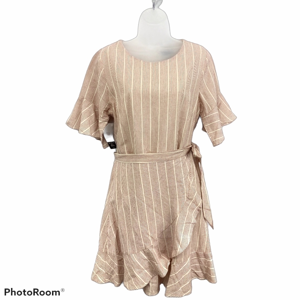 Lumiere Wrap Dress NWT Red Stripe Natural Beige Cotton Tie Waist Large